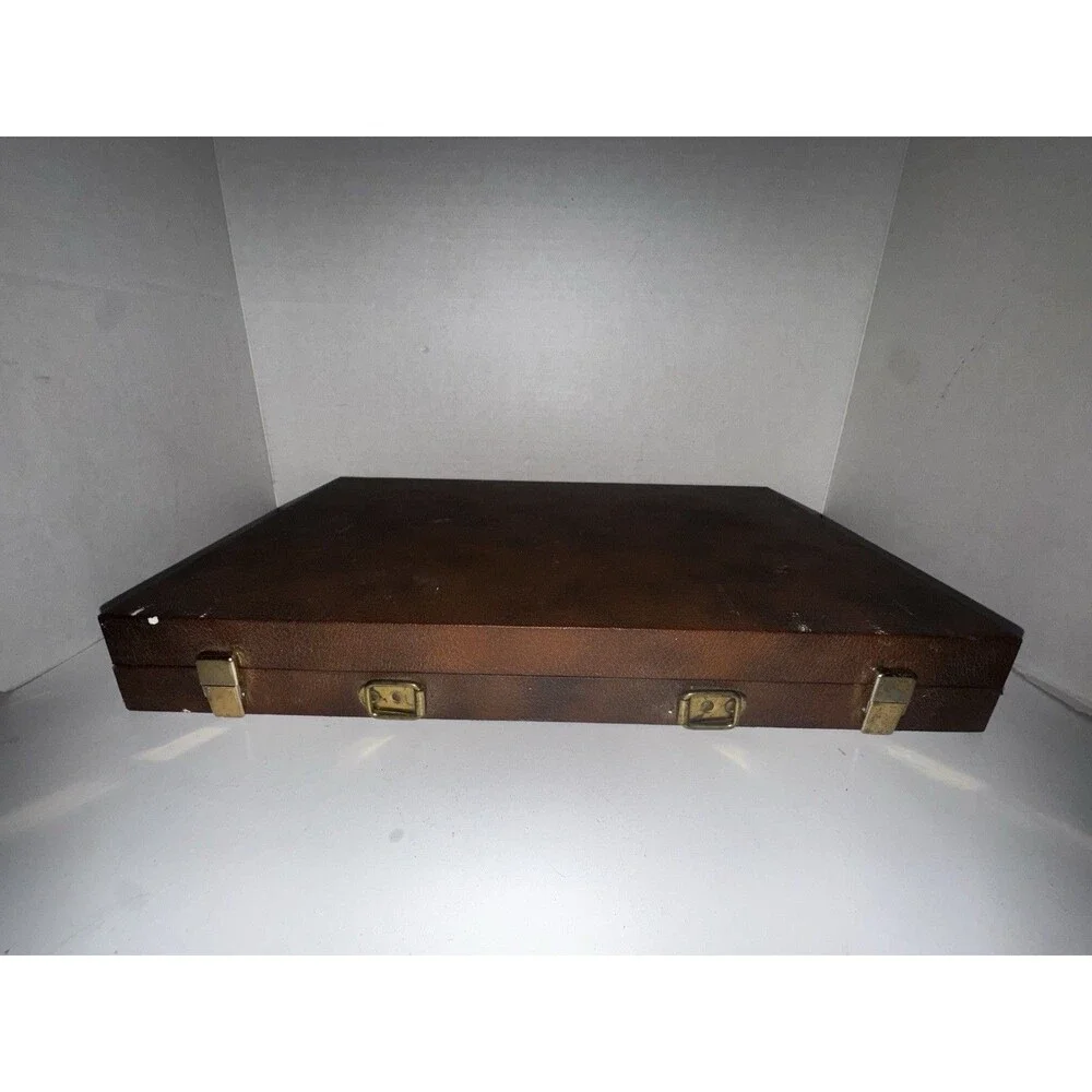 Vintage Full Size Backgammon Game Set Large Portable Brown Case Complete